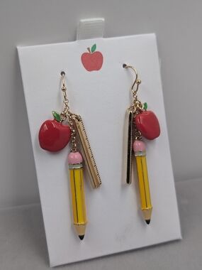 True to Form 3D Teacher Apple Pencil Ruler Charm Earrings | 1111
